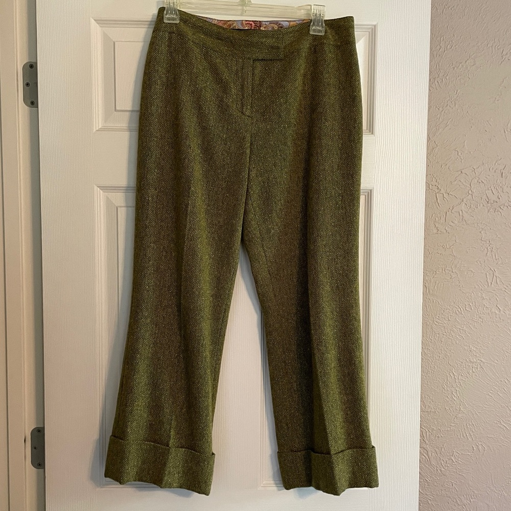 Etcetera Olive Tweed fully lined cuffed ankle pants.